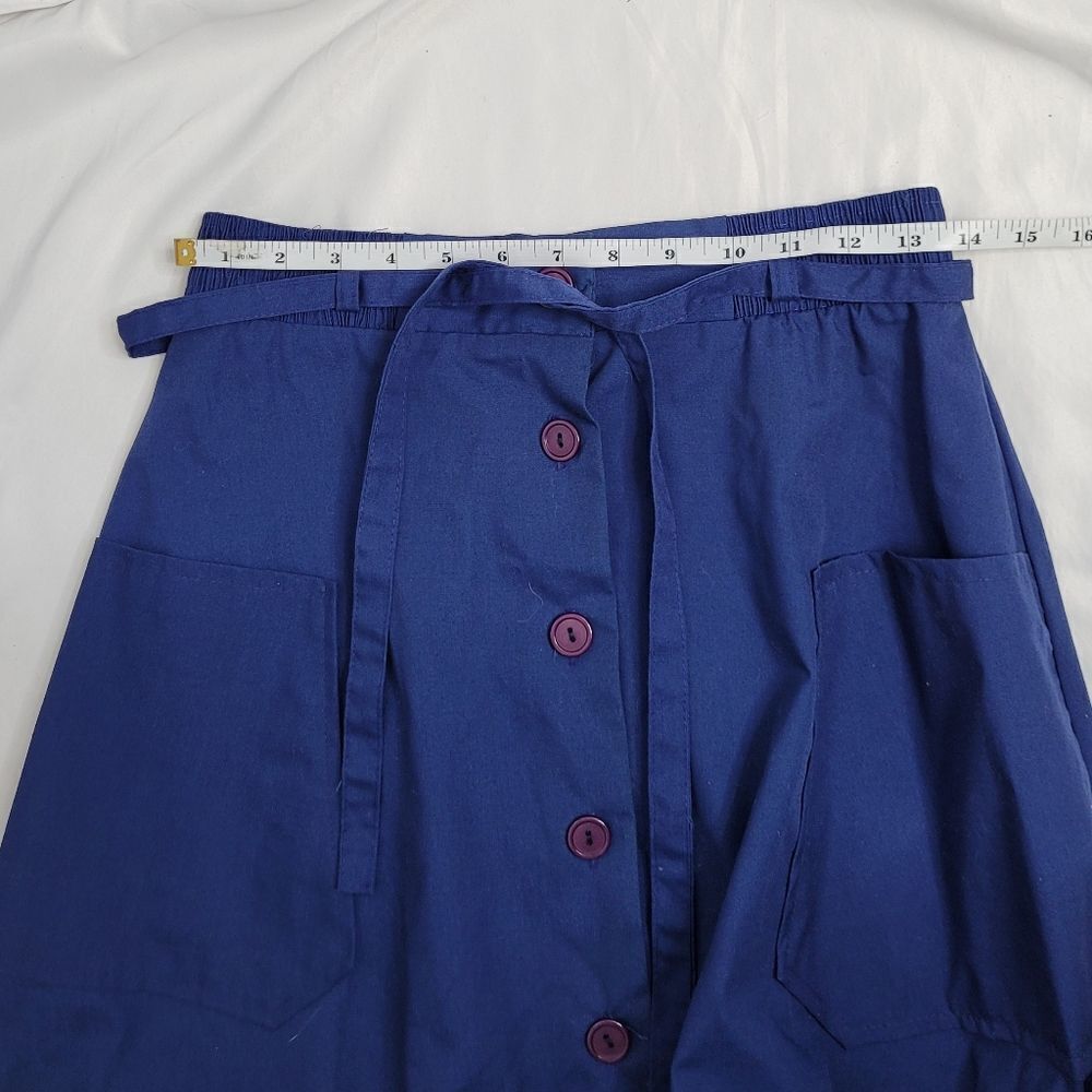 VINTAGE 70s skirt button up navy blue elastic waist fit and flare‎ midi S - Picture 5 of 8